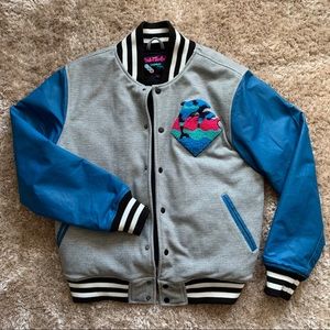 Large Leather Pink Dolphine Bomber Varsity Jacket